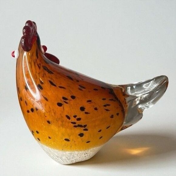 Vintage Art Glass Hand Blown Fat Rooster Chicken Hen Bird Orange 7" - Picture 13 of 14